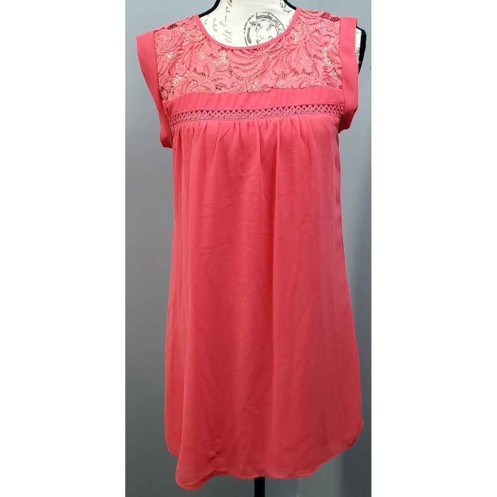 Speechless Shift Dress Womens S Pink Lace Yoke Chiffon Sleeveless Keyhole Back